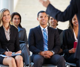 Woman attending business market meeting Stock Photo 02