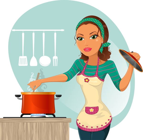 Woman chef cooking food vector