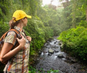 Woman tourist make a sightseeing tour Stock Photo