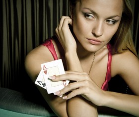 Woman with playing cards Stock Photo 01