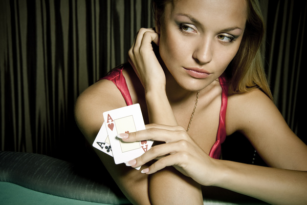 Woman with playing cards Stock Photo 01