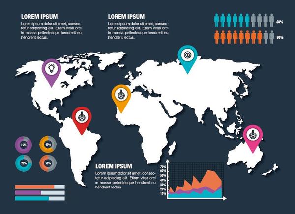 World map with infographic vectors material 01