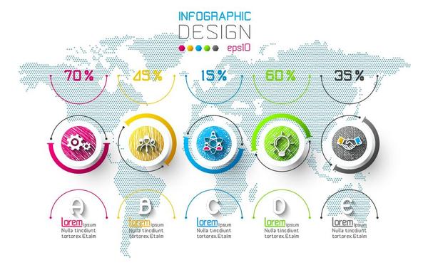 World map with infographic vectors material 02