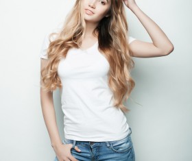 Young beauty girl wearing white blouse Stock Photo 01