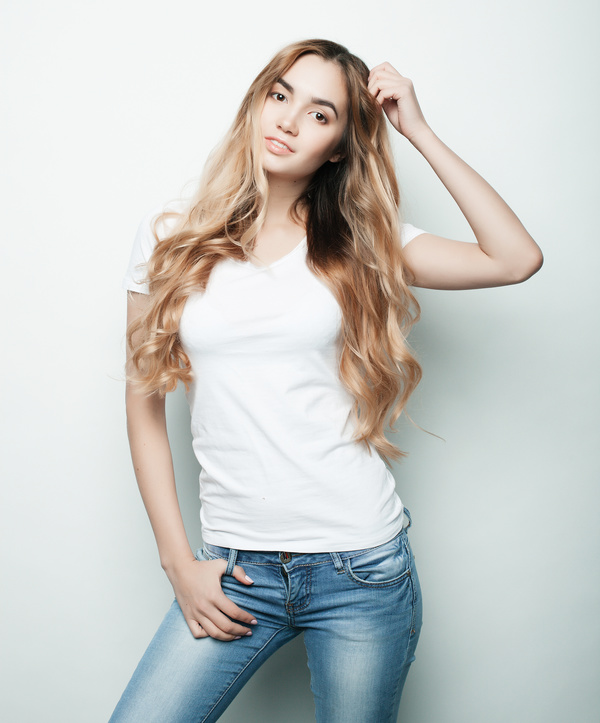 Young beauty girl wearing white blouse Stock Photo 01