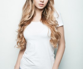 Young beauty girl wearing white blouse Stock Photo 05