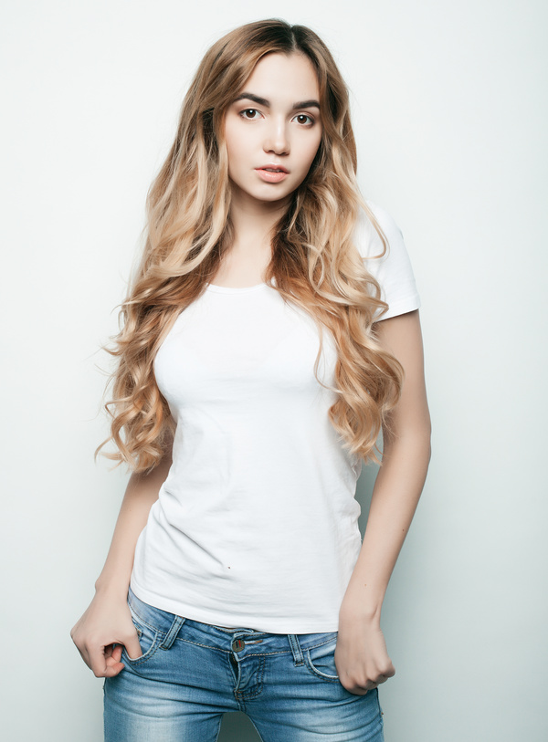 Young beauty girl wearing white blouse Stock Photo 05