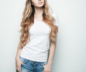 Young beauty girl wearing white blouse Stock Photo 06