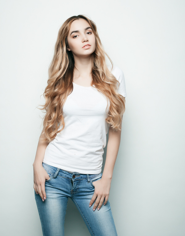 Young beauty girl wearing white blouse Stock Photo 06