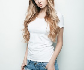 Young beauty girl wearing white blouse Stock Photo 07