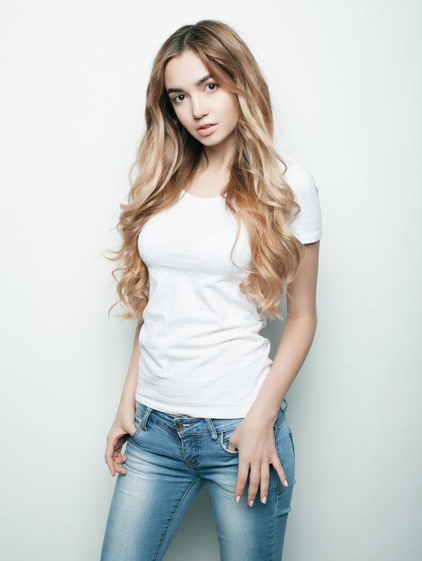 Young beauty girl wearing white blouse Stock Photo 07
