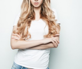 Young beauty girl wearing white blouse Stock Photo 11