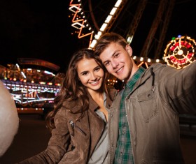 Young couple at the playground selfie Stock Photo