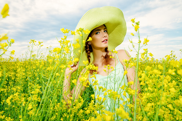 Young girl posing in flowers Stock Photo 01