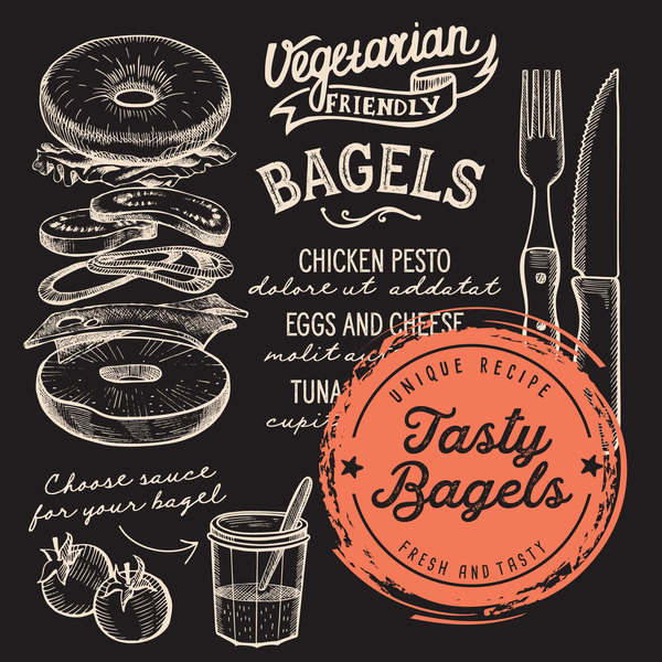 bagel menu template design vector 02