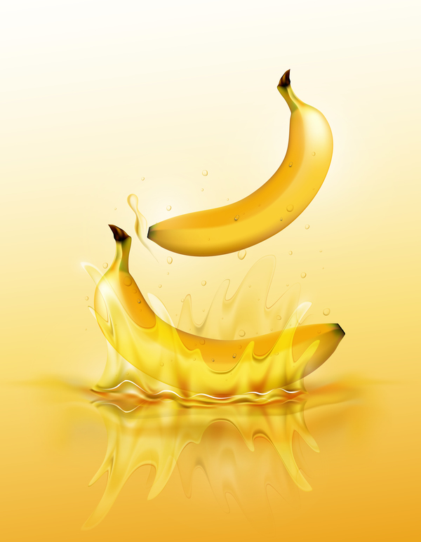 banana juice splash yellow background vector