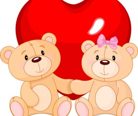 bears with red heart love vector