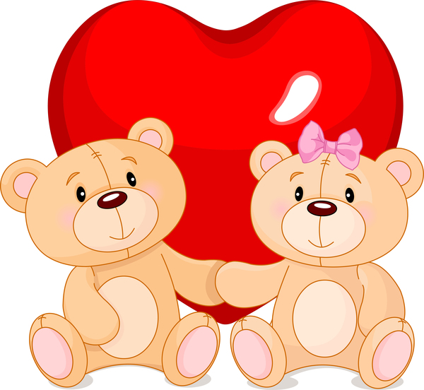 bears with red heart love vector