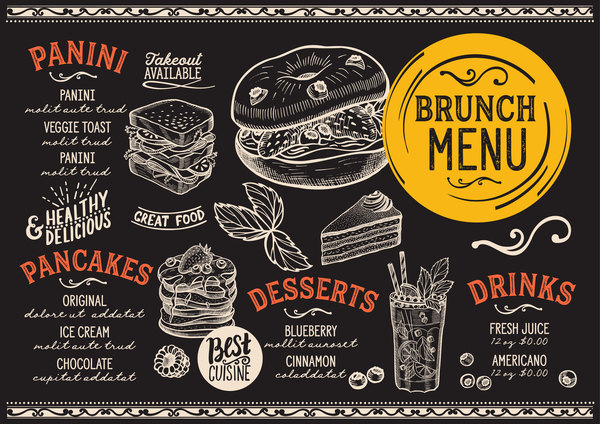 brunch food menu vector