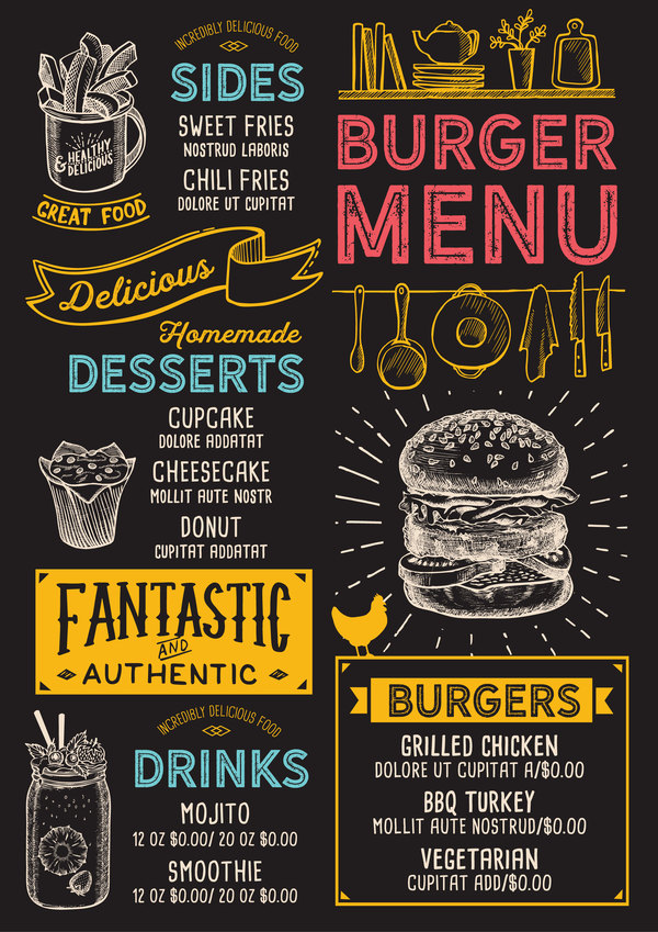 burger food menu design vector