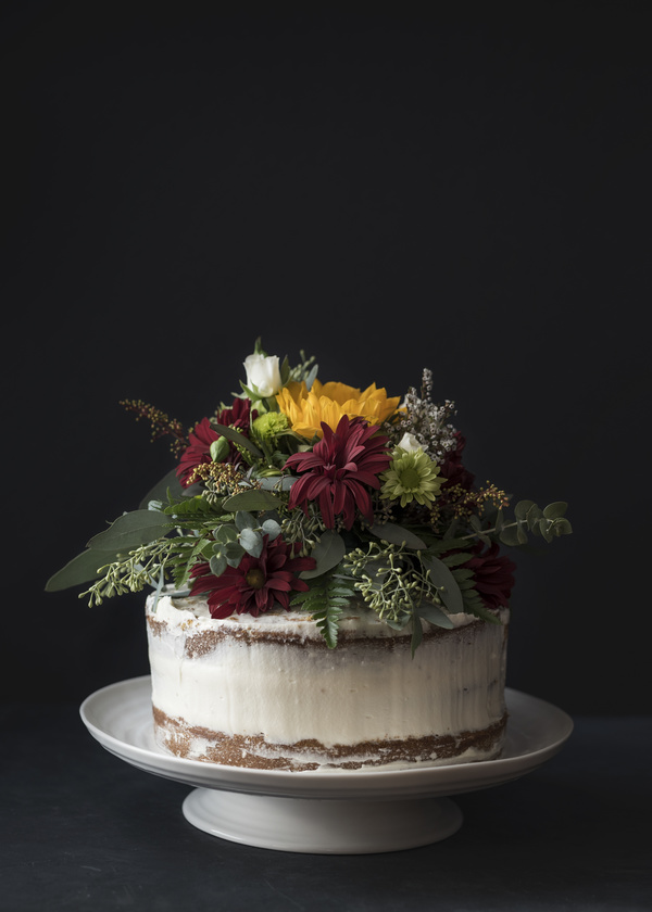 cream cake decoration with fresh flora Stock Photo