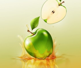 green apple splash yellow background vector