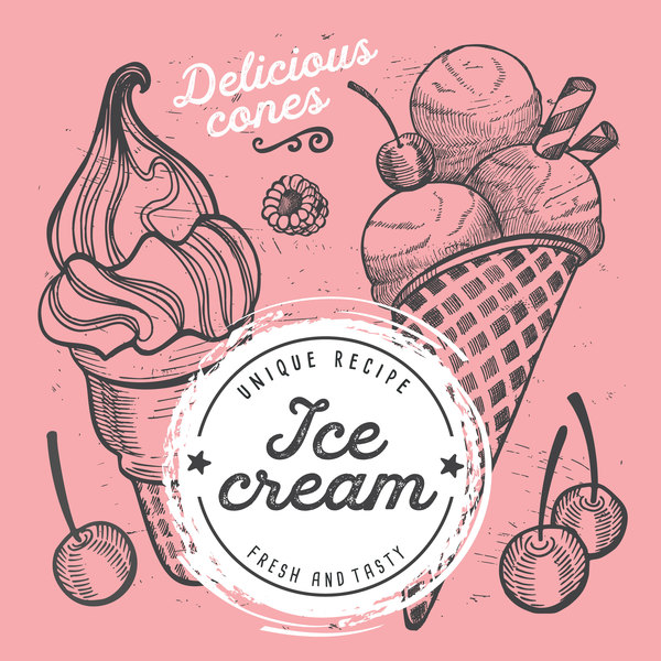 ice cream dessert sweet menu vector