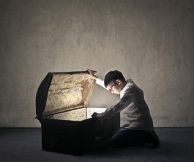 little boy who opens the box Stock Photo