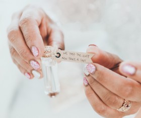 message in woman hands Stock Photo