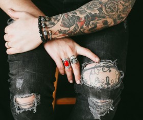 person with tattoo on body Stock Photo