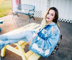 stylish young girl in casual style Stock Photo