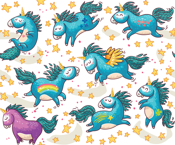 unicorn animal cartoon vectors seamless pattern