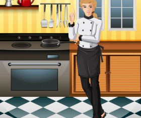 woman chef in the kitchen vector