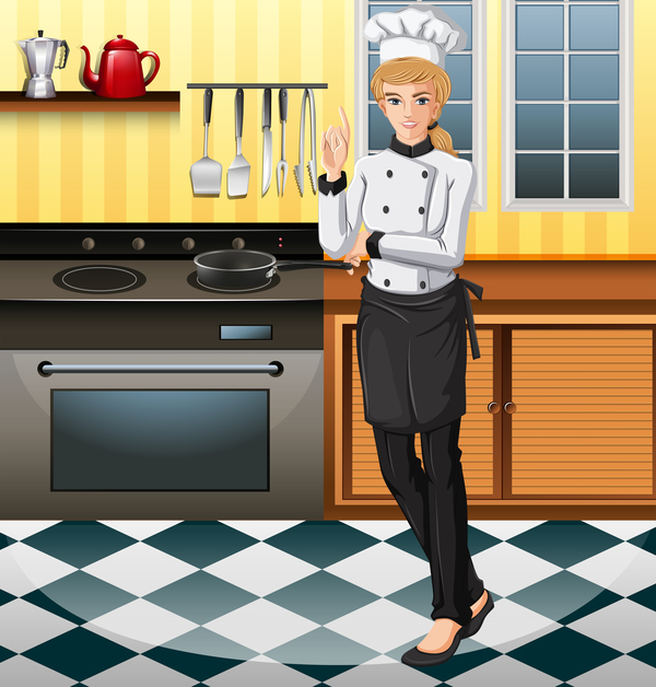 woman chef in the kitchen vector