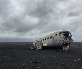 Abandoned damaged crashed airplane Stock Photo