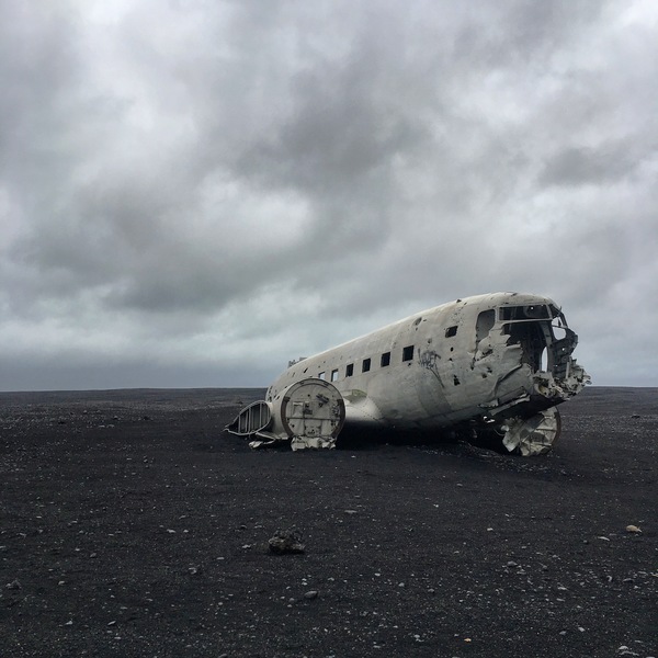 Abandoned damaged crashed airplane Stock Photo