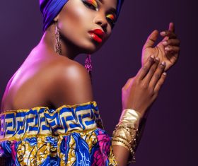 African woman wearing national dress fashion posing Stock Photo 02