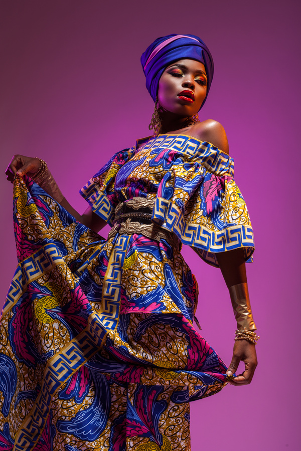 African woman wearing national dress fashion posing Stock Photo 04