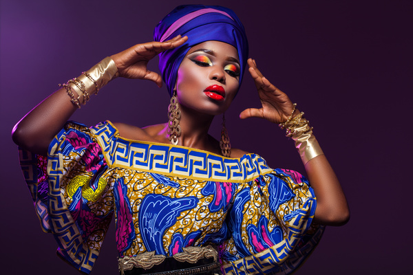 African woman wearing national dress fashion posing Stock Photo 06