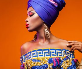 African woman wearing national dress fashion posing Stock Photo 08