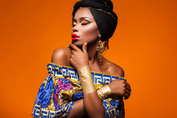 African woman wearing national dress fashion posing Stock Photo 10