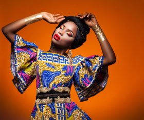 African woman wearing national dress fashion posing Stock Photo 12