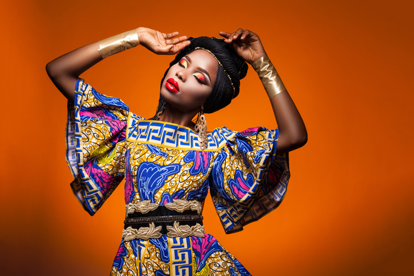 African woman wearing national dress fashion posing Stock Photo 12