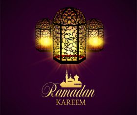Arabic lamp with mubarak purple background vector