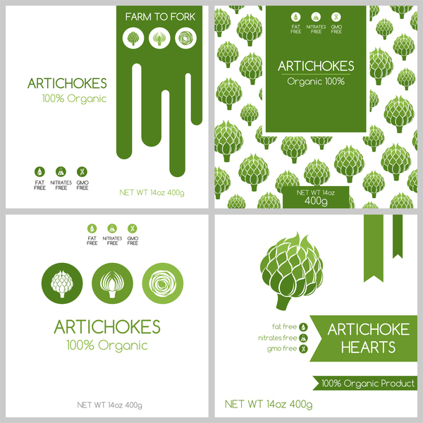 Artichoke hearts package box template vector