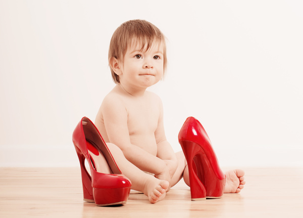Baby playing with high heels Stock Photo 02