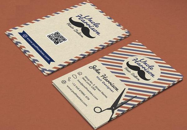 Barber Shop Poster with Business Card PSD Template