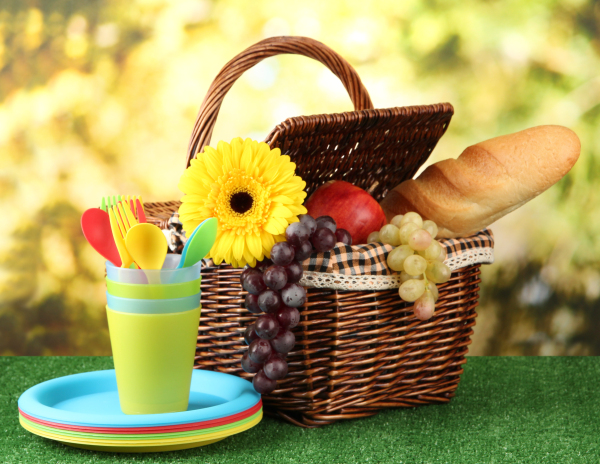 Basket with products for picnic Stock Photo 01