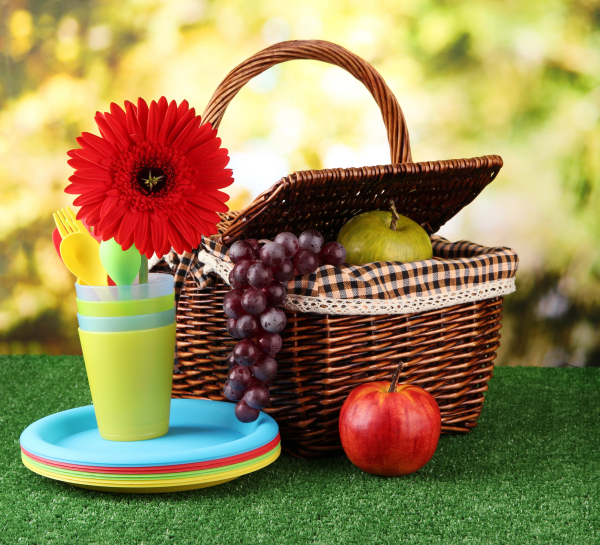 Basket with products for picnic Stock Photo 02