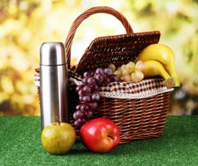 Basket with products for picnic Stock Photo 03